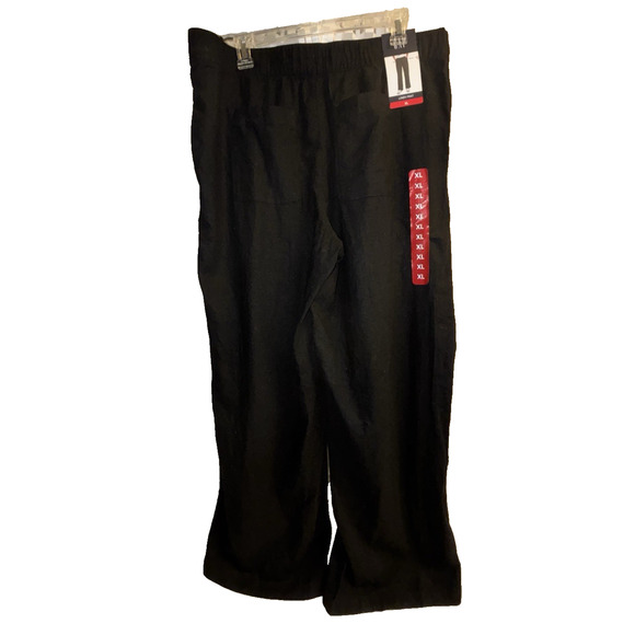 Gap NWT Black Linen-Blend WideLeg Trouser Pants Womens XL Elastic Drawstring Wst - Picture 3 of 13